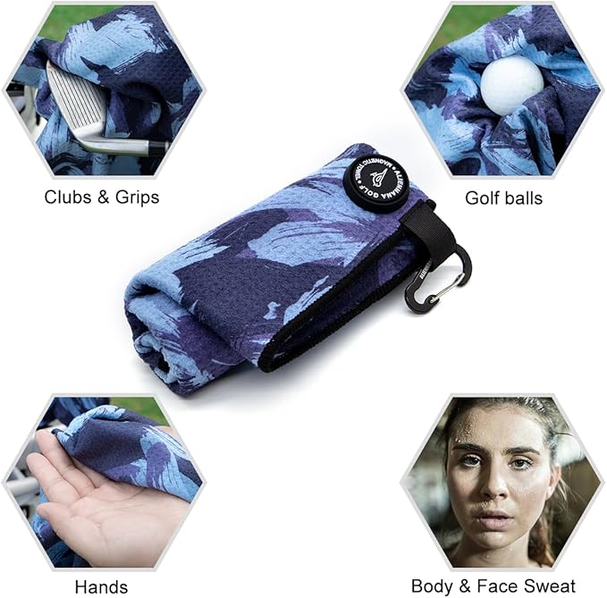 Magnetic Golf Towel, Microfiber Waffle Design with Clip - Industrial Strength Magnet for Strong Hold to Golf Bags, Carts Clubs (Blue Brush)