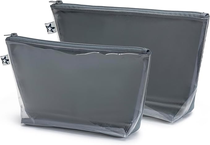 Tiny Twinkle Diaper Bag Organizing Pouches | 2 Pack Mess-Proof Travel Organizer Bags with Structured Bottom & Clear Front | TSA Approved Toiletry Bag Set for Baby and Mom Essentials (Charcoal)