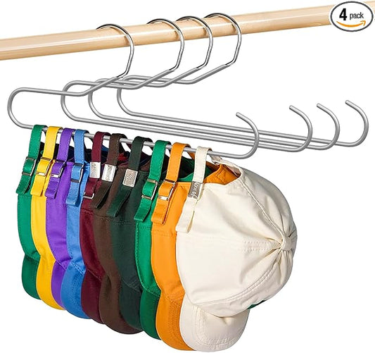 Hat Storage Organizer for Baseball Caps, Lomrsiul Non Slip PVC Coating Hat Rack Hangers for Closet Hat Holder Max 10 Hats Closet Organizers and Storage for Cap Purse Belt Tie Bra Grey 4 Pack