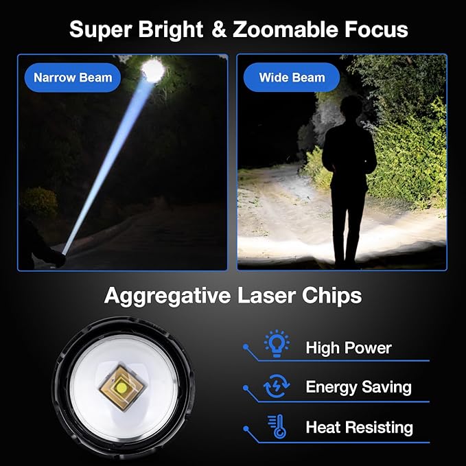 Rechargeable Flashlight 980,000L High Lumens 2 Pack, Led Tactical Flash Light, Super Bright Flashlights with 7 Modes, USB C Charging, Cob Side Light, IPX6 Waterproof, for Camping Emergency