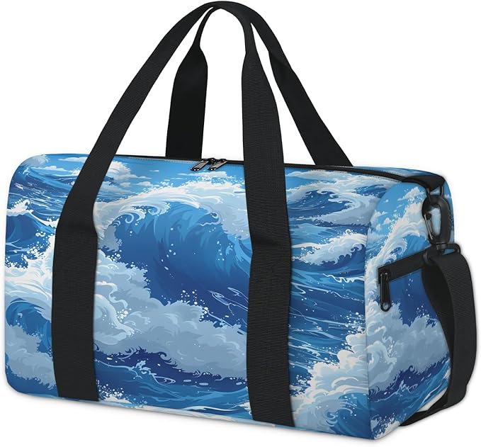 Waves Travel Duffle Bag for Women Men, Overnight Weekender Bag, Carry on Tote for Sport Gym