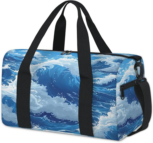 Waves Travel Duffle Bag for Women Men, Overnight Weekender Bag, Carry on Tote for Sport Gym