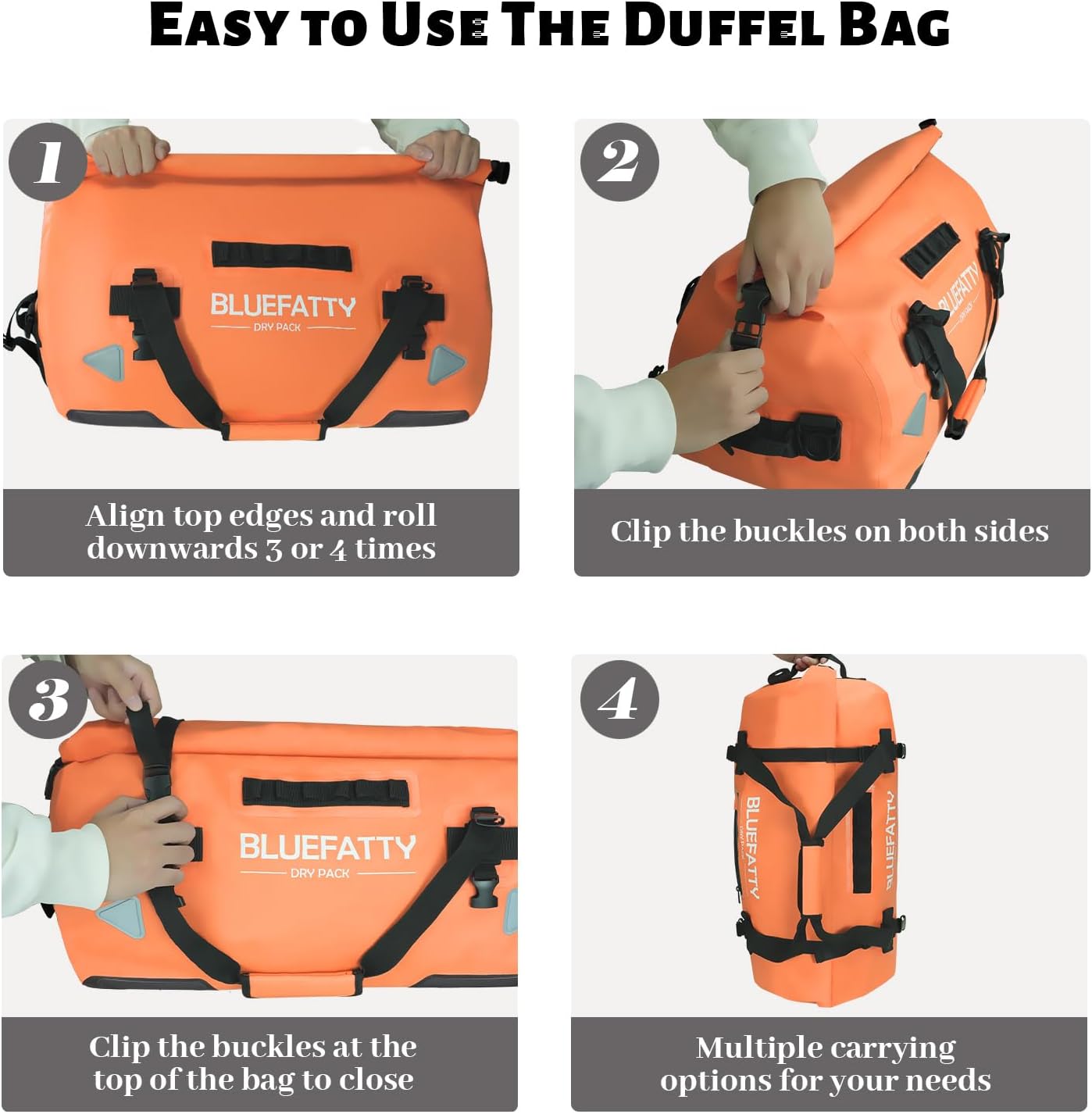 Waterproof Motorcycle Duffel Bag Roll Top Dry Duffel Bag with Quick-fixed Straps for Rafting, Boating, Kayaking, Travel, 50L(Orange)