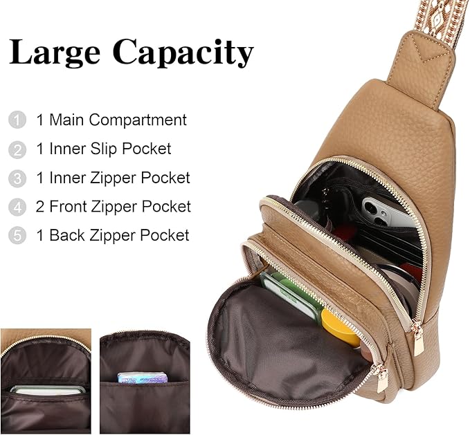GAEKEAO Sling Bag for Women Crossbody Bags Fanny Pack Vegan Leather Chest Bag Travel Shoulder Belt Purse Backpack Gifts