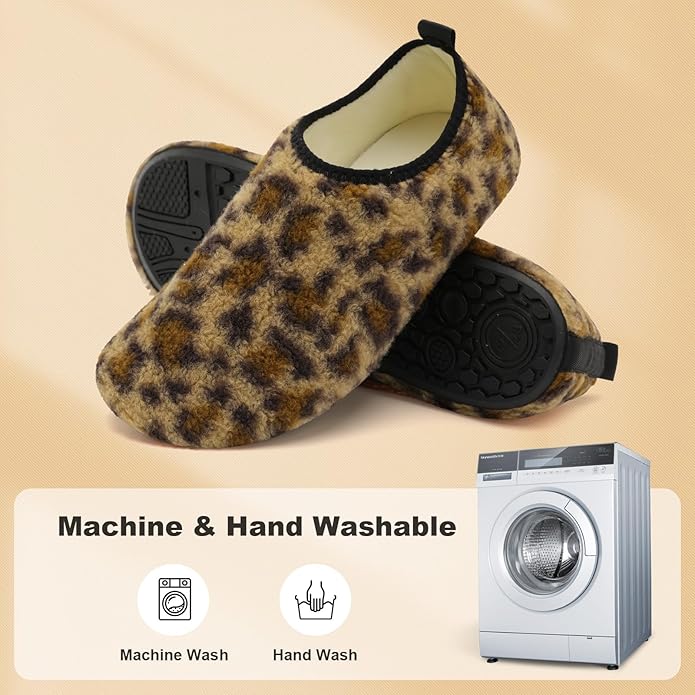 QFH Womens & Mens Cozy House Slippers - Portable Travel Shoes with Flexible Rubber Sole & Soft Velvet Lining