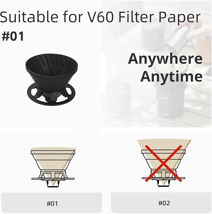 Collapsible Pour Over Coffee Dripper, Silicone Reusable Pour Over Coffee Maker for Camping, Travel, Home&Office, Single Clever Coffee Dripper With 100 Filter Paper #01(1-2 Cup)