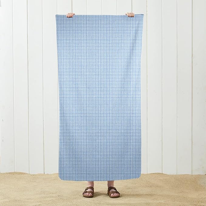 Tiny Blue Checkered Microfiber Beach Towel 29"x58" Soft Large Thin Sand Free Quick Dry Absorbent Compact Towels for Swimming Pool Camping Beach Accessories Vacation Essentials