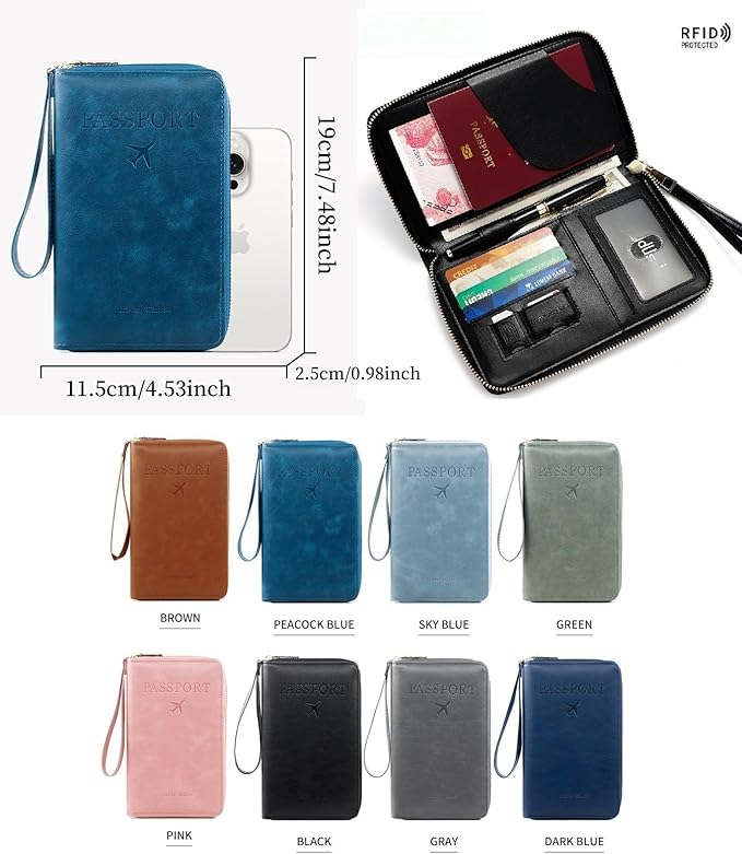 S-11 RFID Blocking Passport Holder Travel Wallet, Slim Zipper Card Case with ID Window, Boarding Pass Slot & Credit Card Organizer for Men and Women. (Pink)