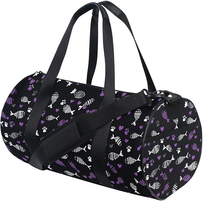 MNSRUU Sports Duffel Bags, White Purple Fish Bone Athletic Gym Bag Overnight Workout Travel Tote Luggage for Men Women Yoga