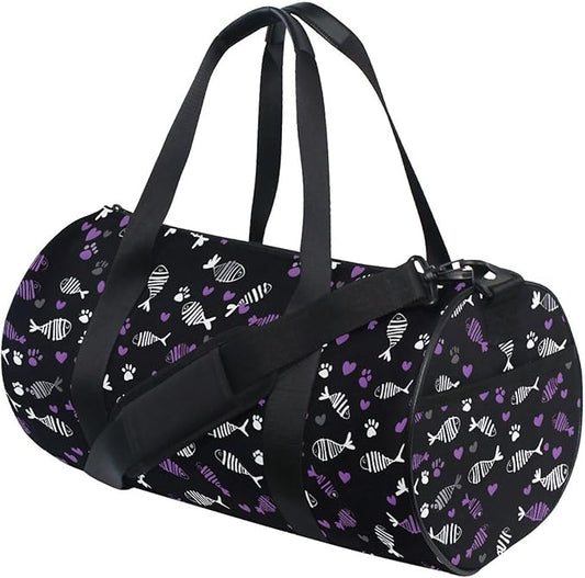 MNSRUU Sports Duffel Bags, White Purple Fish Bone Athletic Gym Bag Overnight Workout Travel Tote Luggage for Men Women Yoga