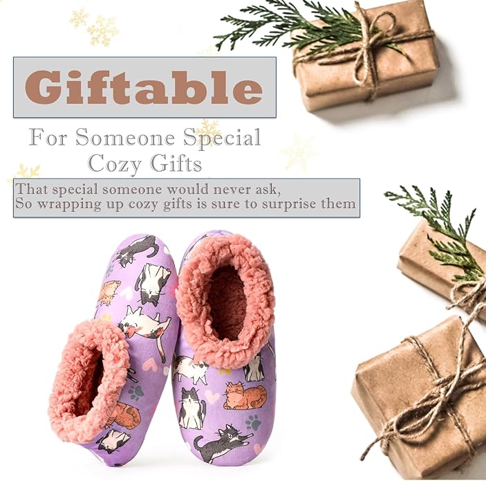 Cozylook Fuzzy Slippers for Women Indoor, Warm Bedroom Slip On Shoes, Winter Fluffy House Socks with Grippers, Cozy Christmas Gifts Unique