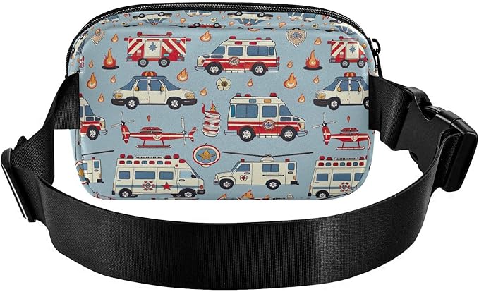Kawaii Fire Police Car Ambulances Fanny Pack for Women Men Water Resistant Fashion Waist Packs with Adjustable Strap Belt Bag for Travel Workout Jogging Hiking 21219443