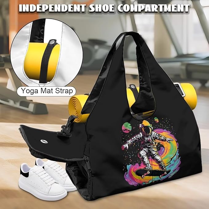 Mens Tote Bag with Carriers, Fits All Stuff Mens Gym Bag with Shoe Compartment, Pocket, Double Zipper Weekender Bag Take in Out Mat Easily