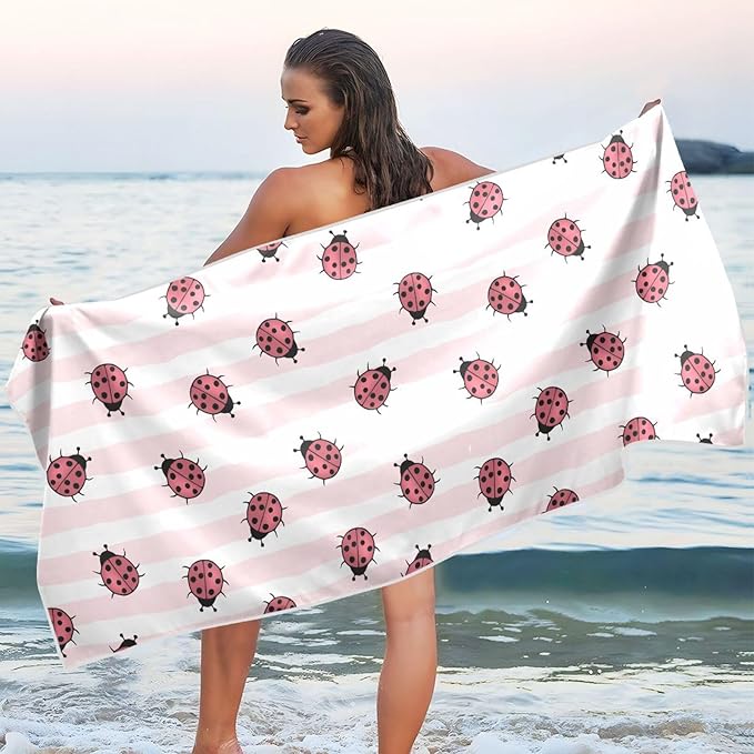 Ladybug Microfiber Beach Towel Absorbent Bath Towel Quick Dry Ultra Thin Towel for Gym Yoga Swim- 30x60in