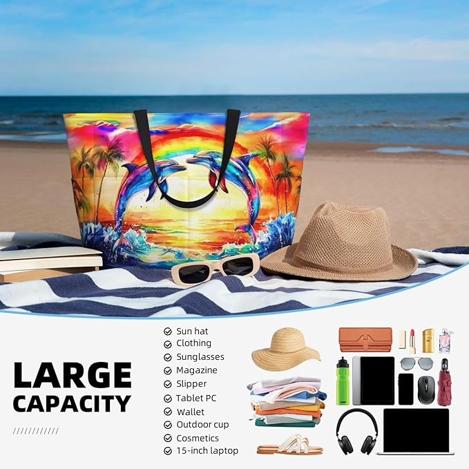 Large Beach Tote Bag Beach Bag Waterproof Sandproof Lightweight Women Tote