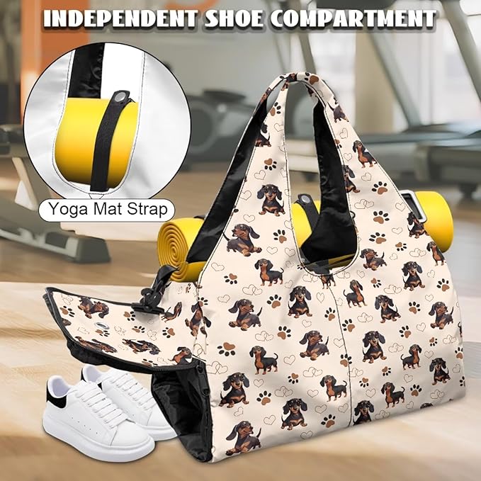 Dachshund Dog Paws Small Gym Bag for Women Travel Duffle Bag Carry On Weekender Bags with Shoe Compartment for Sports, Workout, Yoga, Dance, Swim, Travel Carrier