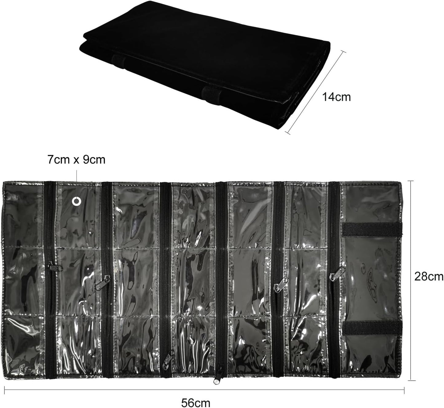 Travel Jewelry Roll Bag Portable Organizer Pouch With Grids&PVC Cover Storage Bags for Necklace, Bracelet, Bracelet,Ring, Badge, Pendant