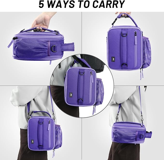 MIER Expandable Lunch Bag Insulated Lunch Box for Men to Work Travel Portable Lunchbox Bags with Shoulder Strap and Water Bottle Holder，Light Purple