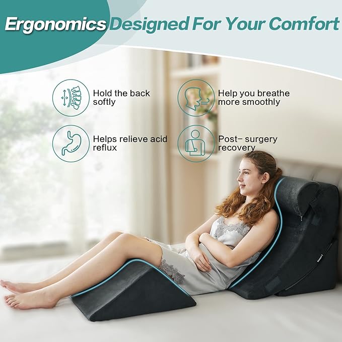 Ganaver 4Pcs Wedge Pillow for Sleeping, Orthopedic Bed Wedge Pillows for After Surgery, Foam Triangle Sit Up Pillow Wedge for Back, Neck, Shoulder Support, Leg Elevation, Acid Reflux, Gerd, Snoring