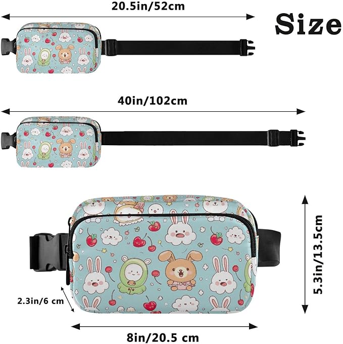 Kawaii Animal Rabbit Fanny Pack for Women Men Water Resistant Fashion Waist Packs with Adjustable Strap Belt Bag for Travel Workout Jogging Hiking 21219139