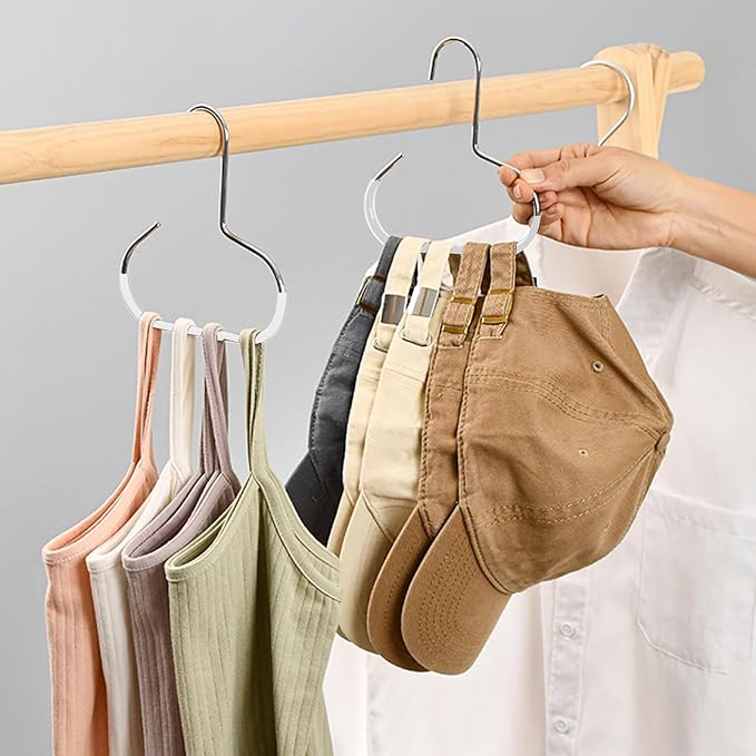 6 Pcs Hat Organizer for Baseball Caps, Heavy-Duty Metal Closet Cap Rack Holder for Space-Saving, Cap Organizer for Baseball Caps, Beanies, Belts, Purses (White)