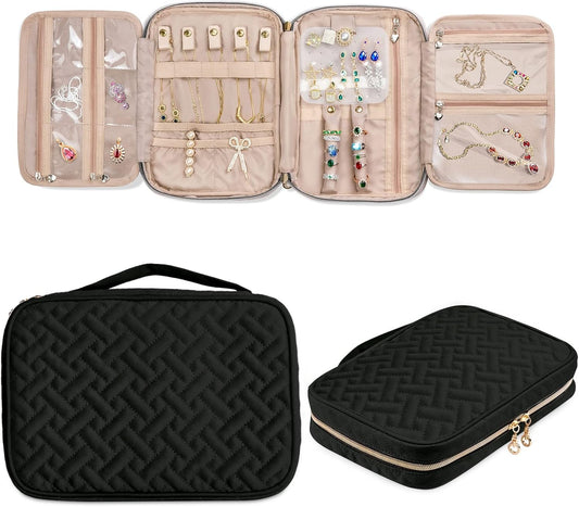 SFYBYHEART Travel Jewelry Organizer Case, Jewelry Travel Bags for Women, Large Capacity Travel Jewelry Case for Tangle-Free Earrings, Necklaces, Rings Storage, Travel Accessories, Black