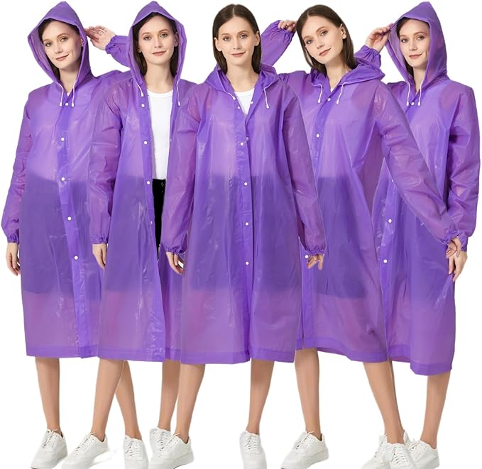 Eva Rain Ponchos for Adults, 2 Pack Reusable Raincoat for Women and Men, Lightweight Rainwear Rain Jackets with Hood