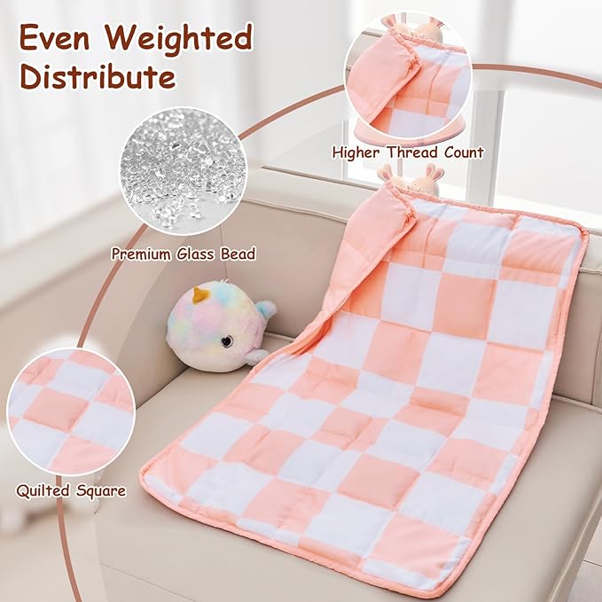 yescool Pink Checkered Weighted Lap Pad 2 Pounds Cooling Weighted Lap Blanket, Plaid Small Weighted Blanket, Weighted Throw Blankets Gifts for Travel Indoor Outdoor, 20"x30"