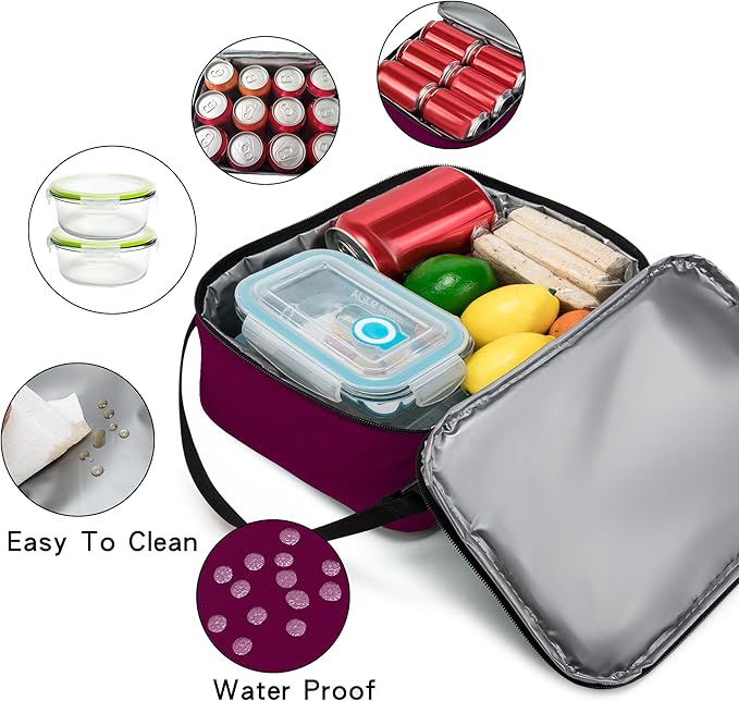 BEIMILY Lunch Box for Men Women Adults,Small Insulated Lunch Bag for Office Work Picnic,Reusable Portable Lunchbox,Soft Cooler Tote Bag(Dark Red)