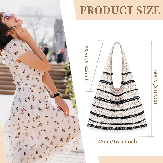 Sightor Crochet Tote Bag, Mesh Beach Bag Knit Summer Hobo Bag Vacation Boho Tote Bag for Women