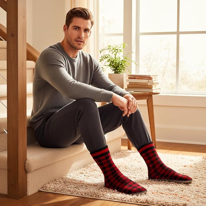 Cozylook Mens Slipper Socks Fleece Lined Non-slip Soles, Winter Soft Thick Cozy Home Boots, Warm Fuzzy House Shoes Indoor