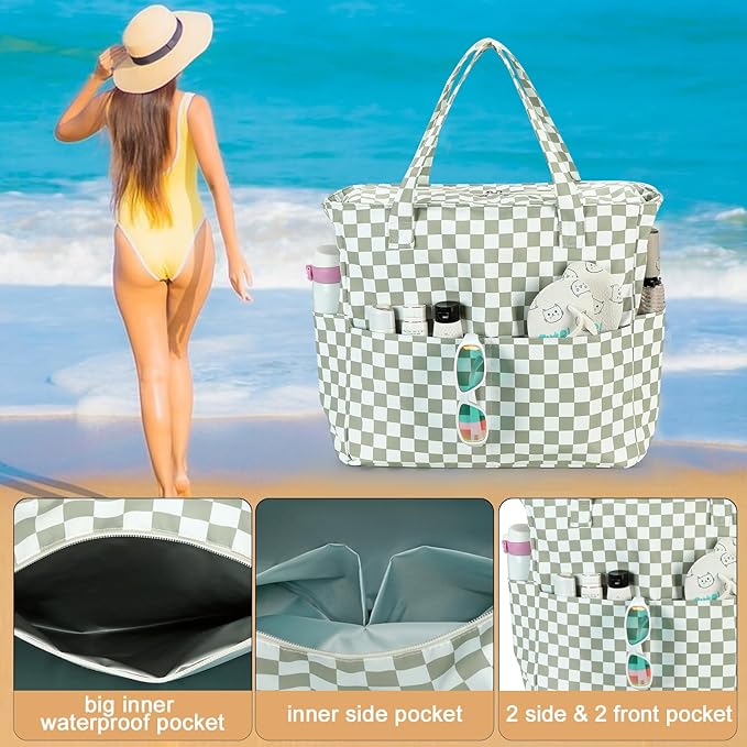 LEDAOU Beach Bag Waterproof Sandproof Women Beach Tote Pool Bag with Zipper for Swim Gym Grocery Travel with Wet Pocket | Sandproof, with Zipper, for Gym, Grocery, Travel, with Wet Pocket