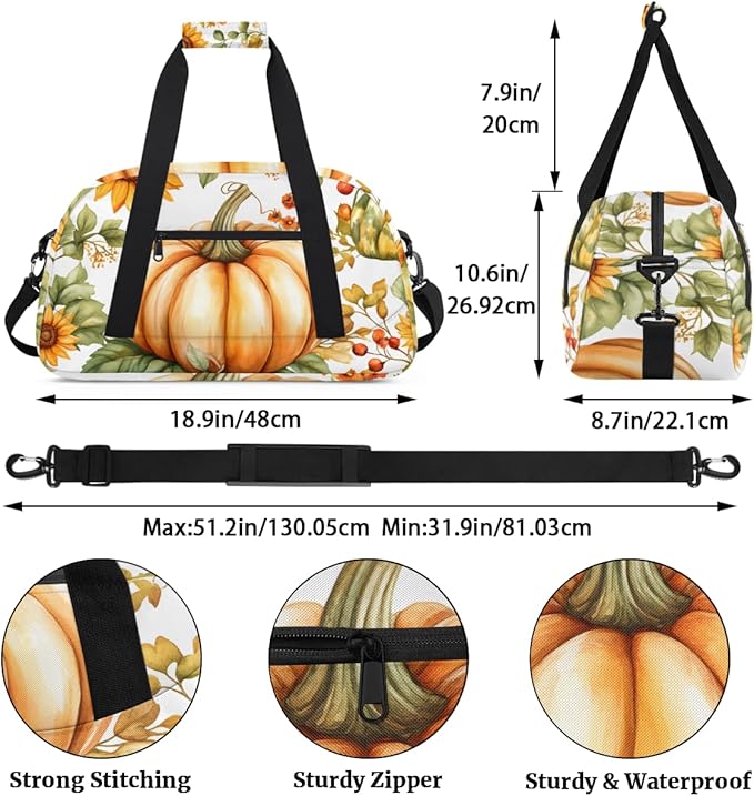 Sunflower Pumpkin Kids-Duffel-Bags Gymnastics Dance Bag Carry-On Overnight Travel Gym Lightweight Dance Sports Bags For Girls Boys Kids，