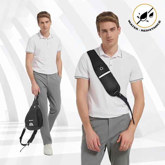 Seektop Crossbody Bag Anti-Theft RFID Blocking Waterproof 400D Nylon Lightweight Small Sling Backpack Shoulder Bags Chest Pack for Travel Hiking Outdoor Commuting Men Women Black
