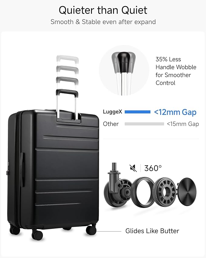LUGGEX Checked Suitcase Top Opening, FLT Expandable Polycarbonate Hard Shell Suitcase with Wheels (FX-Lite, Black, 30 Inch, 105L-115L)