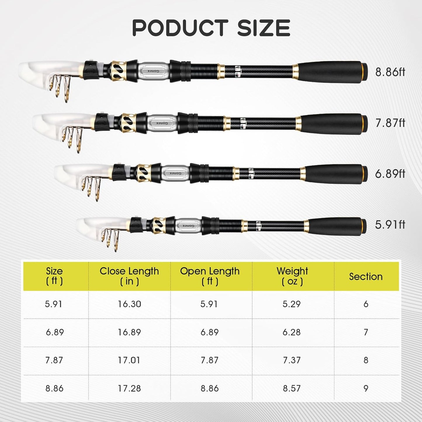 Fishing Rod and Reel Combo Telescopic Pole Set with Fishing Line, Fishing Lures Kit and Carrier Bag for Sea Saltwater Freshwater, 6/7/8/9 Feet