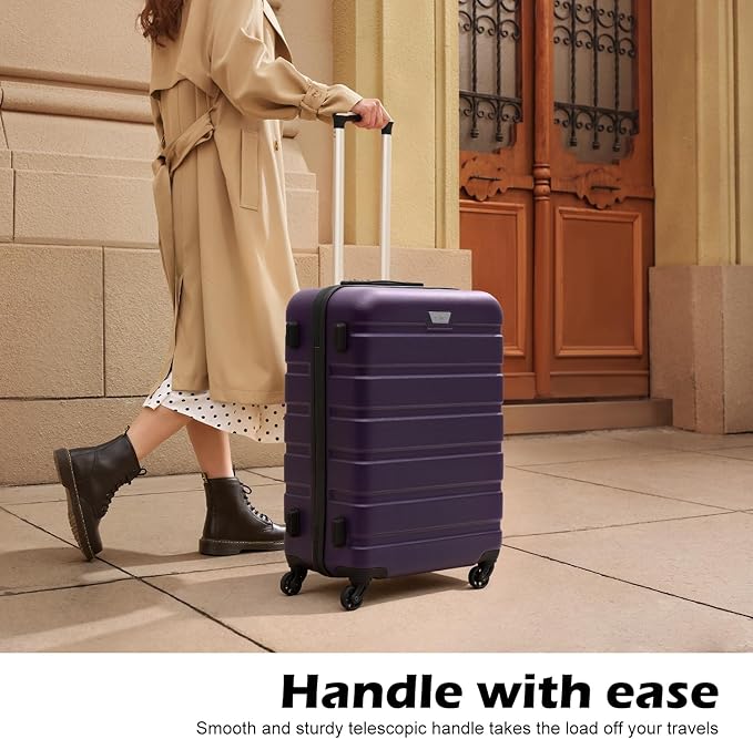 Coolife Luggage 3 Piece Set Suitcase Spinner Hardshell Lightweight TSA Lock (purple, 20/24/28)