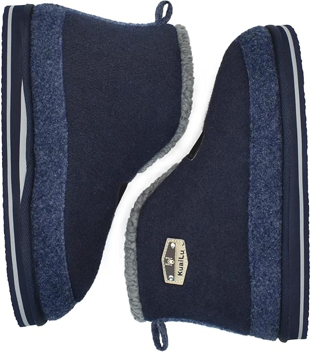 KuaiLu Mens House Slippers Booties Cozy Memory Foam Boots Warm Plush Lining Winter Felt Home Bedroom Slipper Socks Indoor Outdoor Non-Slip Shoes