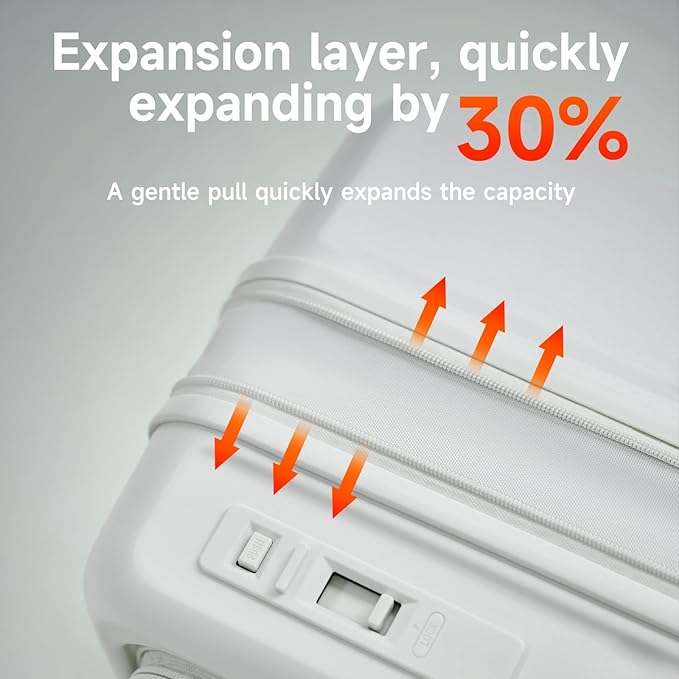 ROAMING Expandable 20 Inch Carry On Luggage with Mute Brake Wheels Airline Approved Hard Shell Suitcases with Front Pocket Top Opening Luggage with TSA Lock for Short Business Travel, Beech white