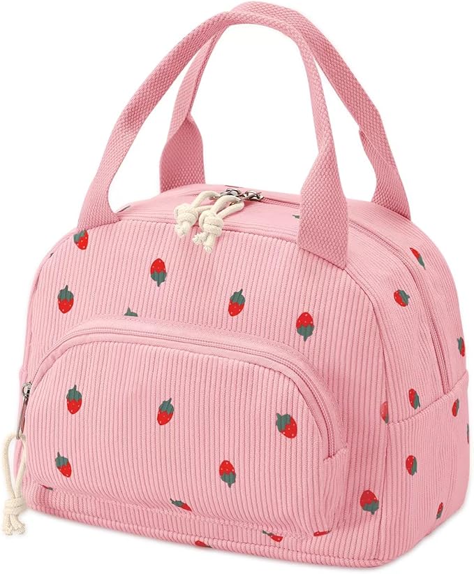 Lunch Bag Women Lunch Box for Women Adult Cute Insulated Lunch Bag Small Cooler Lunch Tote Bags for Work Picnic School (Pink-Strawberry)