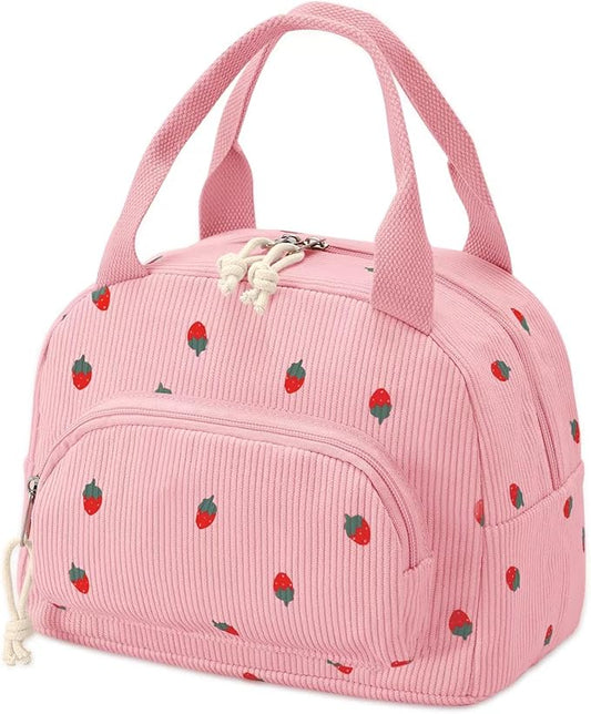 Lunch Bag Women Lunch Box for Women Adult Cute Insulated Lunch Bag Small Cooler Lunch Tote Bags for Work Picnic School (Pink-Strawberry)