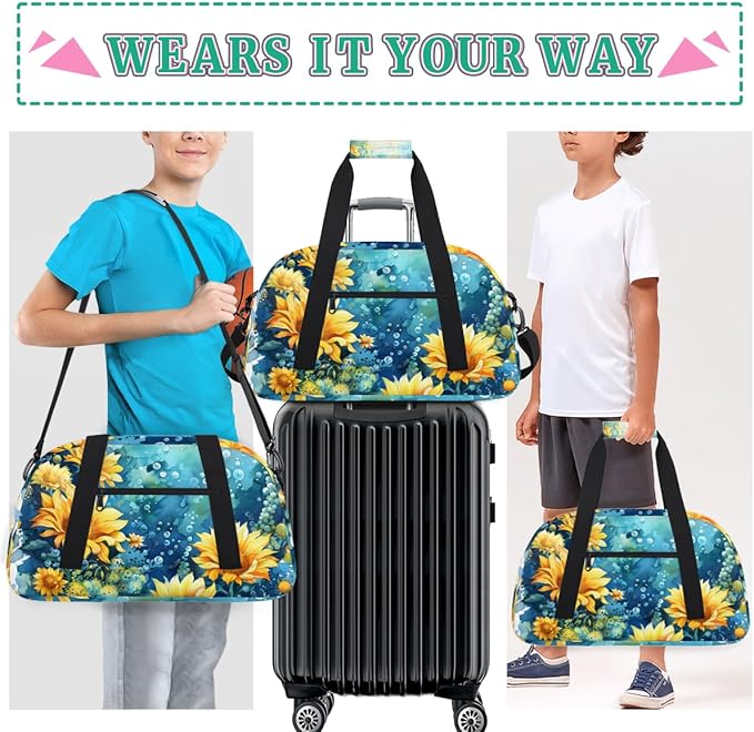 Blue Ocean Sunflower Gym Travel Duffle Bag for Women & Men with Front Zipper Pocket for Sports, Overnight, Weekender, Carry On,Workout & Dance Bag,Flower Sunflower,18.9 * 8.7 * 10.6 in