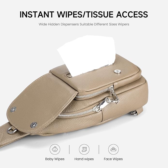 befen Anti Theft Genuine Leather Sling Bag for Women RFID Small Crossbody Bag Chest Bag Leather Fanny Packs for Travel