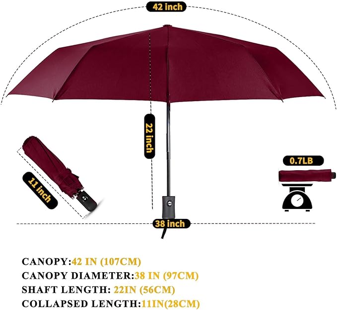MRTLLOA 42/49 Inch Compact Travel Essentials Umbrella for Rain, Lightweight, Portable, Automatic, Strong, Waterproof Folding Umbrellas for Women, Men and Teenagers