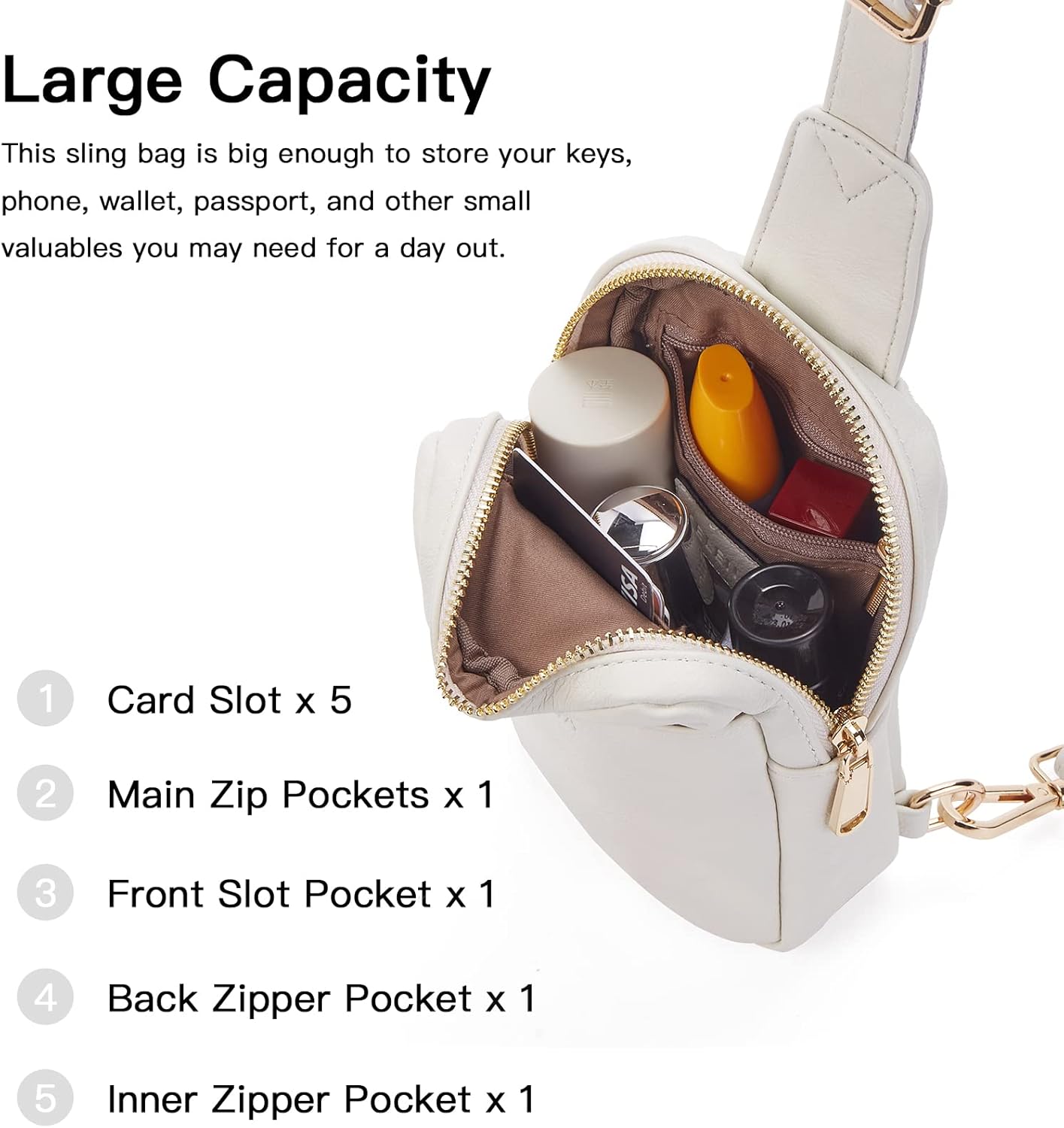 Telena Small Sling Bag for Women Leather Crossbody Fanny Packs Chest Bag for Women