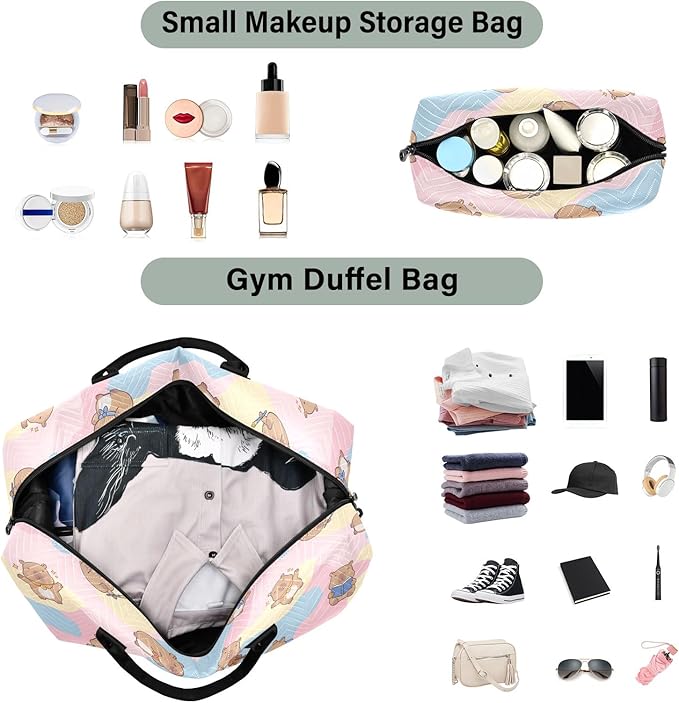 Travel Duffle Bag, Cute Capybara Artist Gym Bag with Storage Bag Weekender Overnight Bag for Men Women Trip Sports Yoga