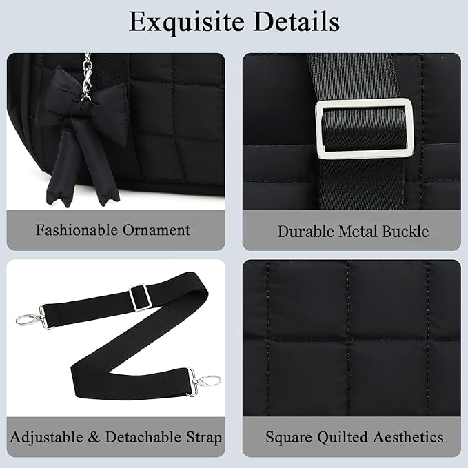 CAMTOP Mini Gym Bag for Women, Small Gym Tote Bag Puffy Quilted Sports Duffel Bag with Wet Compartment and Coin Purse Duffel Bags Dance Yoga Workout Bag for Gifts (Black, Medium-16")