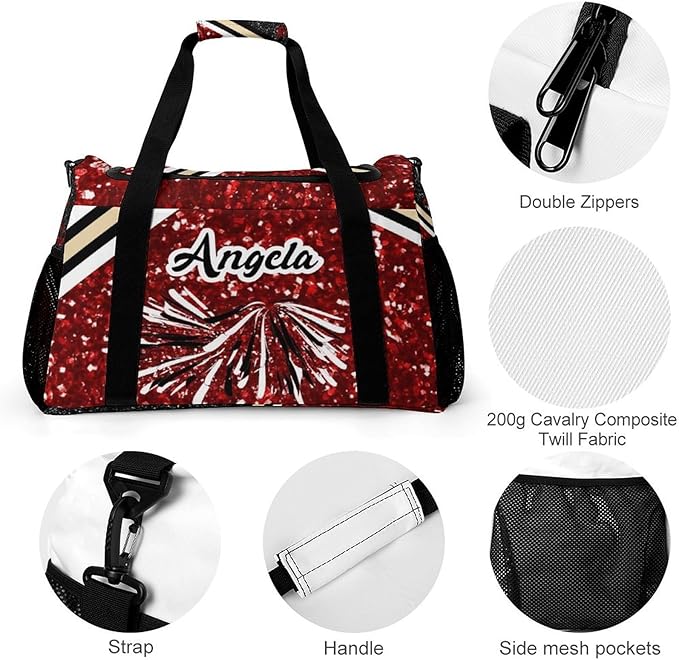 Cheer Red Maroon Glitter Sequin Print Travel Bag, Customized Duffel Bags, Overnight Bag, Personalized Gift, Workouts Gym Casual Bag, Perform Backpacks