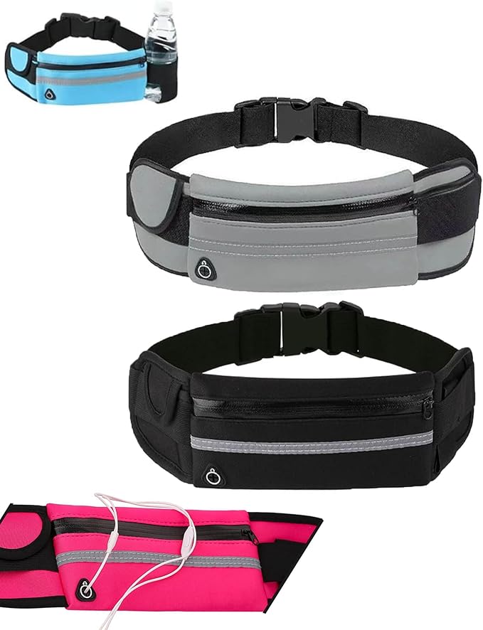 Anti-Theft Invisible Waist Bag, Money Belt For Travel, Streamlined Water-Resistant Sports Waist Bag With Water Bottle Strap (Black+Gray)