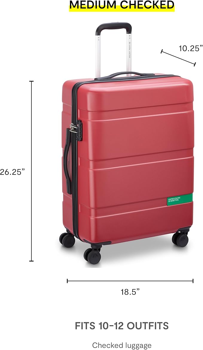 United Colors of Benetton Now! Hardside Luggage with Spinner Wheels, Light Blue, Checked-Medium 23 Inch